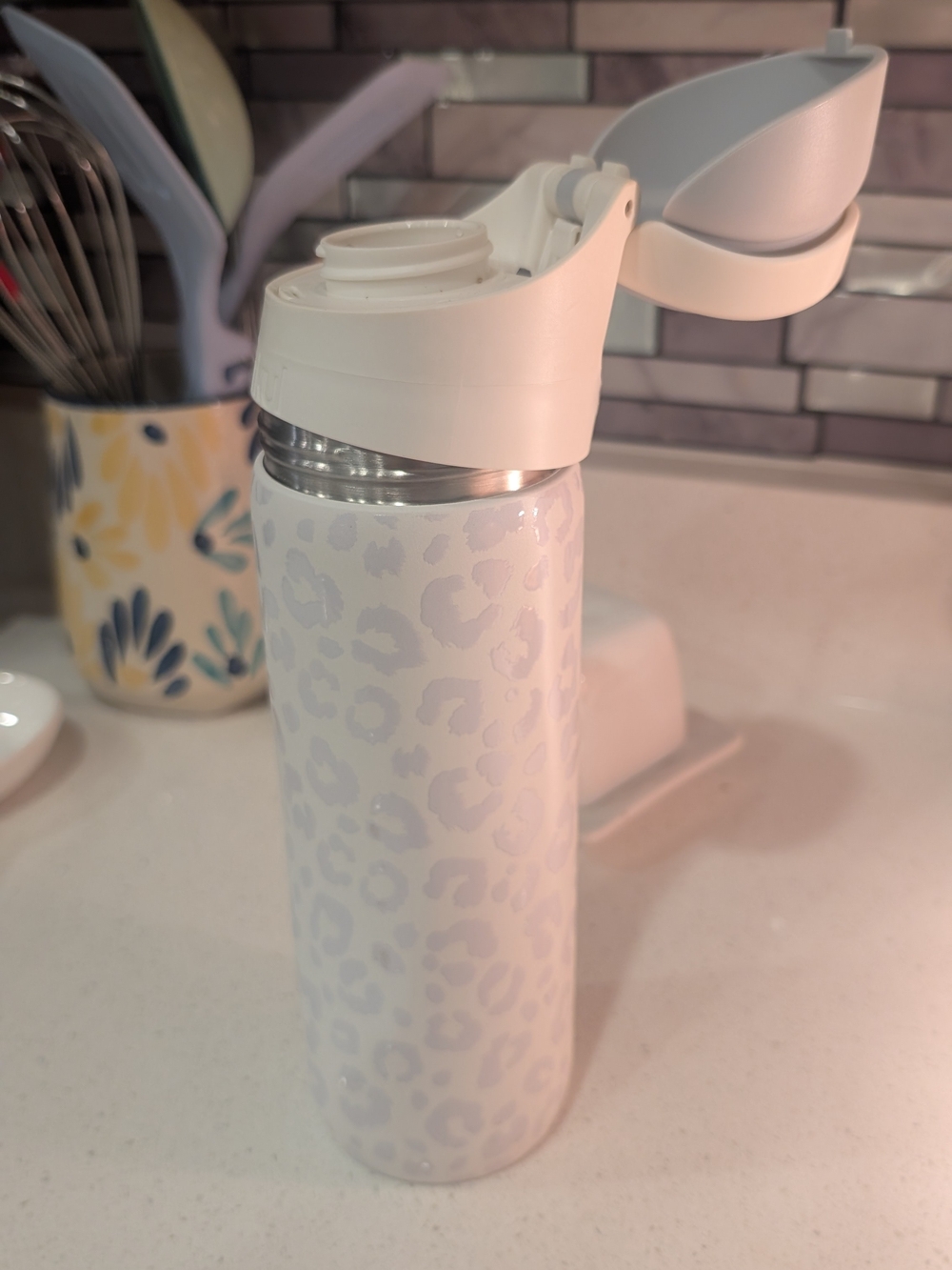 White Leopard Print Stainless Cirkul Bottle